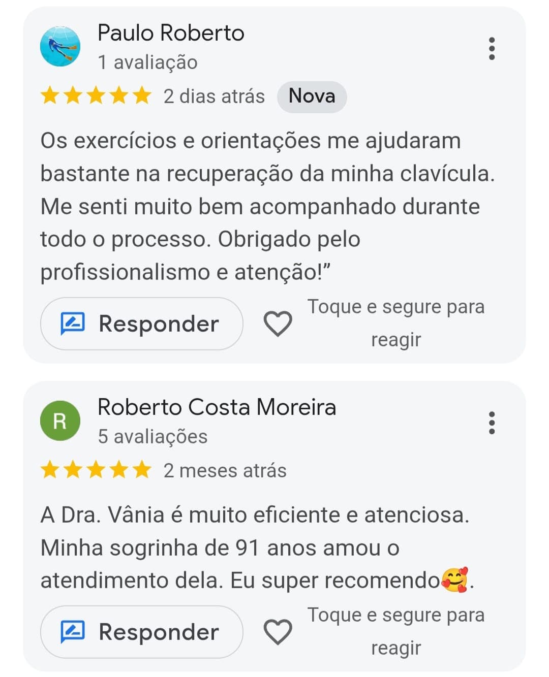 Avaliação real no Google sobre a Vânia Amaral 2